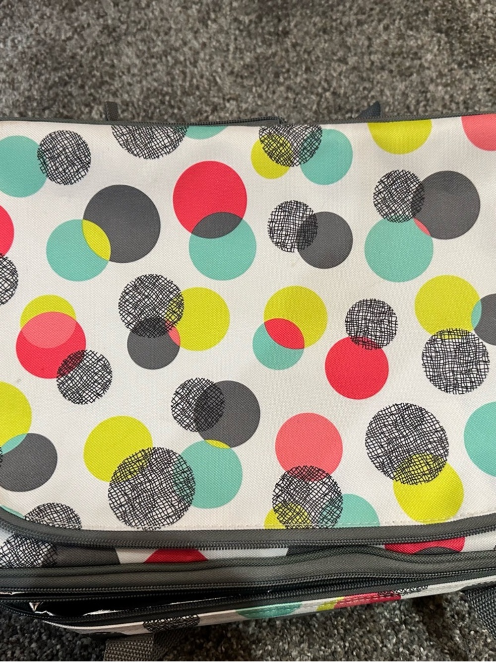 Thirty-one Multicolor Polka Dot Canvas 9x13 carrier with Gray Accents